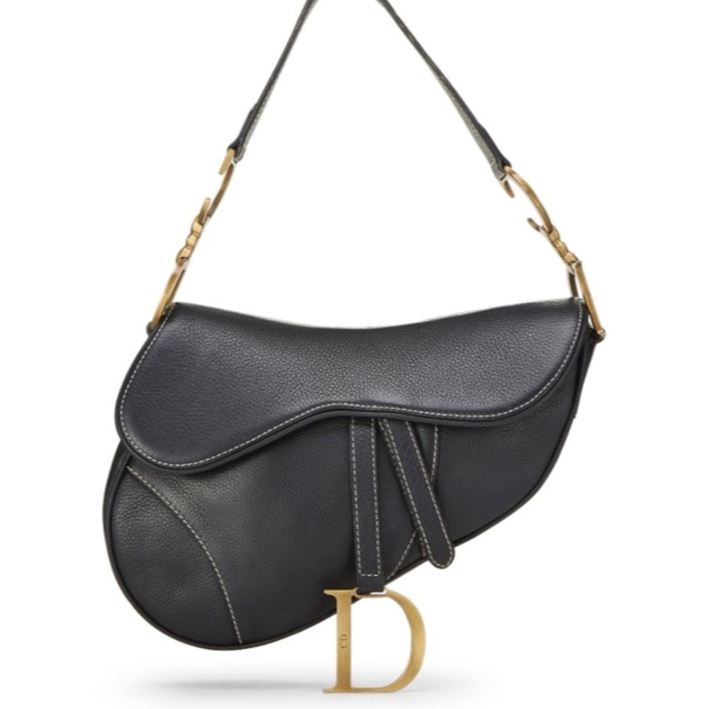 Christian Dior Black Leather Saddle Bag